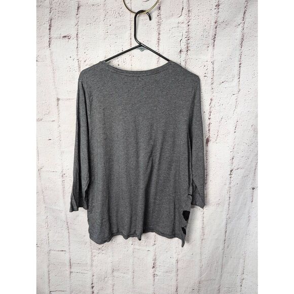 Talbots Woman 2X Top Shirt Grey Black Floral print Cotton Blend 3/4 Sleeve - Picture 3 of 8